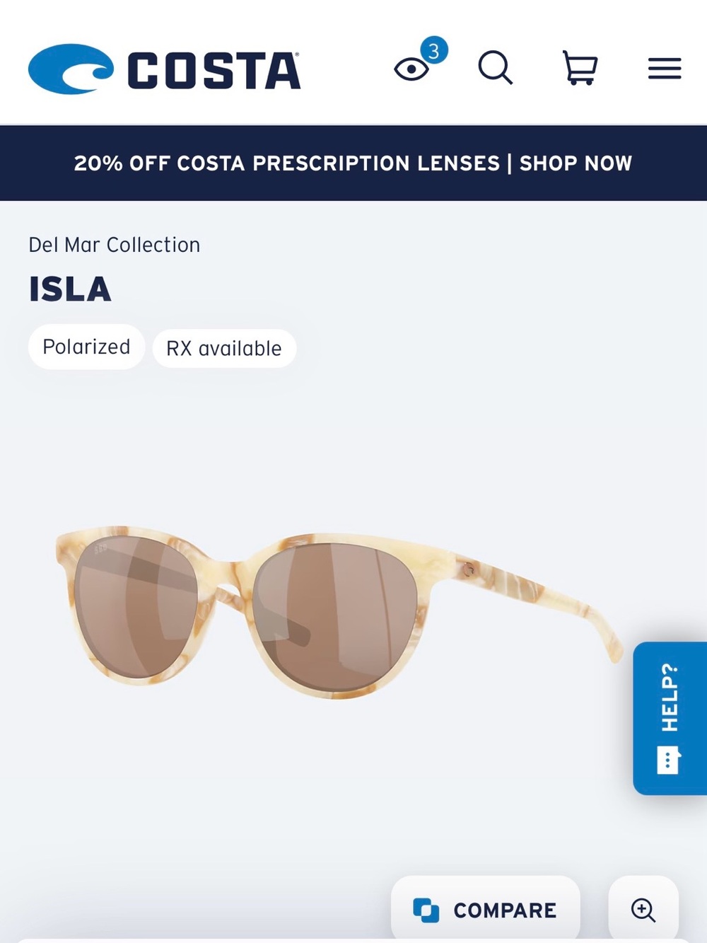 Costa ISLA Cream & Brown Sunglasses Like New